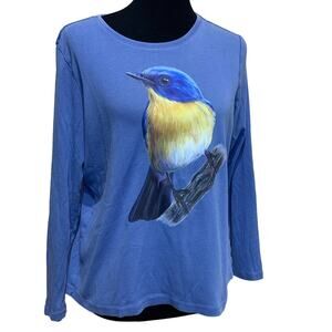 Upcycled Hand Printed XL Yellow Bluebird Ukraine Artist Fundraiser Bird Tee